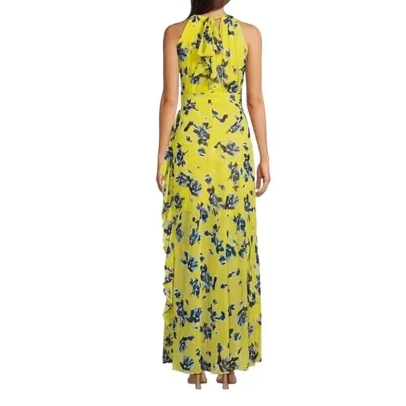 Eliza J Sleeveless Halter Neck Ruffle Thigh High Slit Floral Print Maxi  dress